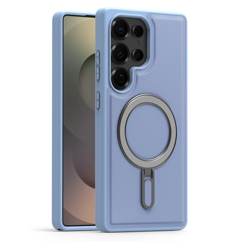 PU Leather & Silicone Ring Stand Magnetic Case for Samsung Galaxy S25 Series
