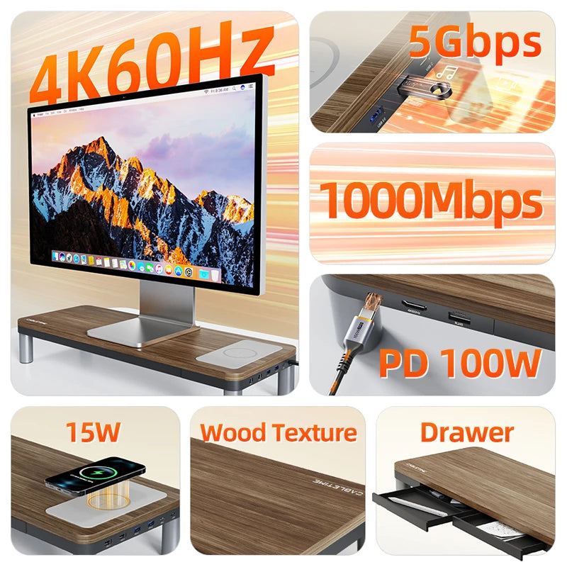 CABLETIME 9-Port USB-C Docking Monitor Stand