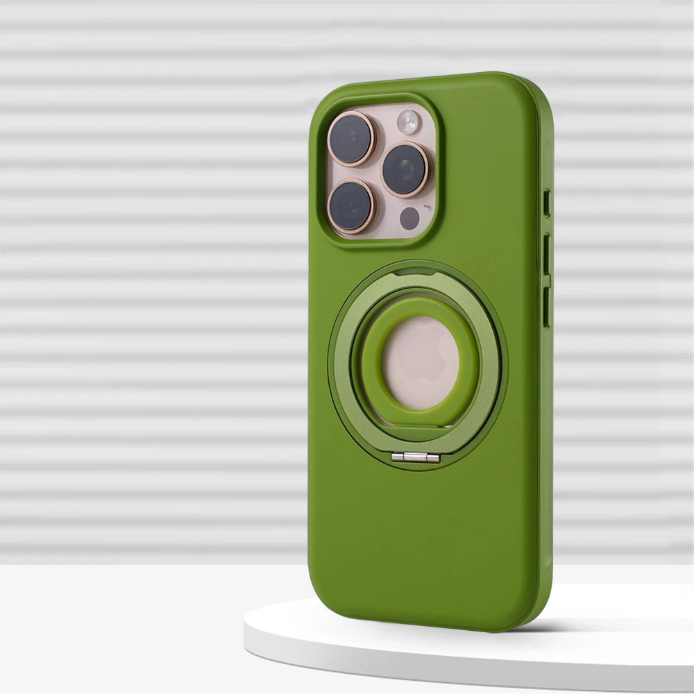 iPhone 16 Series Protective Armor Hollow MagSafe Case with 360° Rotating Ring Stand