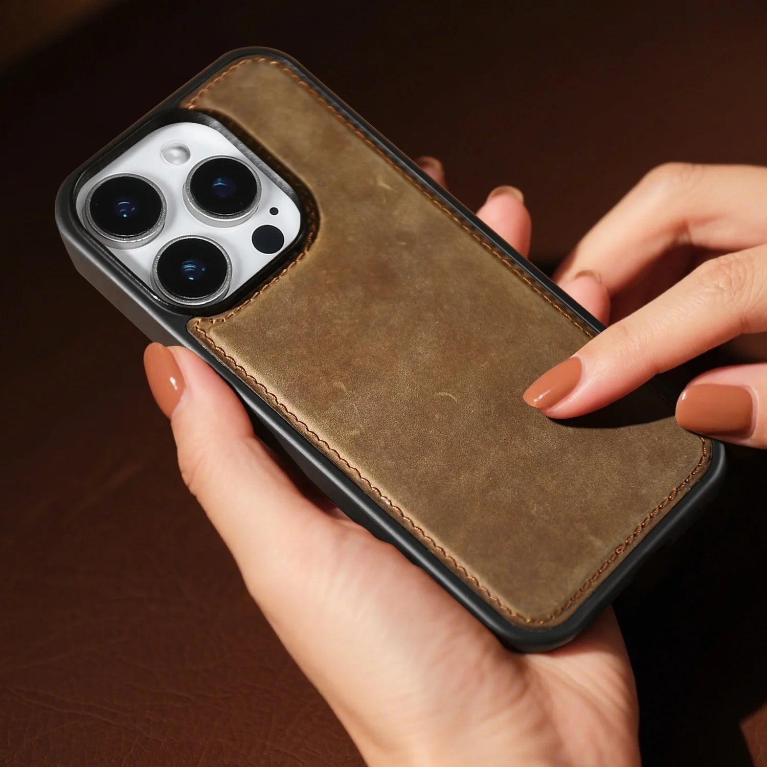 Retro Crazy Horse Genuine Leather Case for iPhone 16 Series