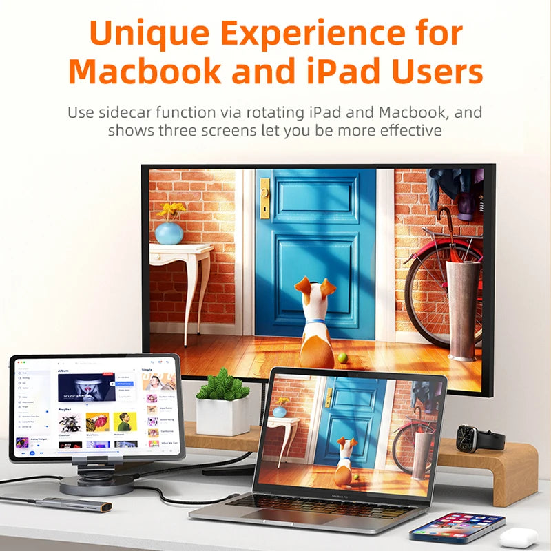 CABLETIME 8-in-1 USB-C Hub Dock with 360° Rotating Stand