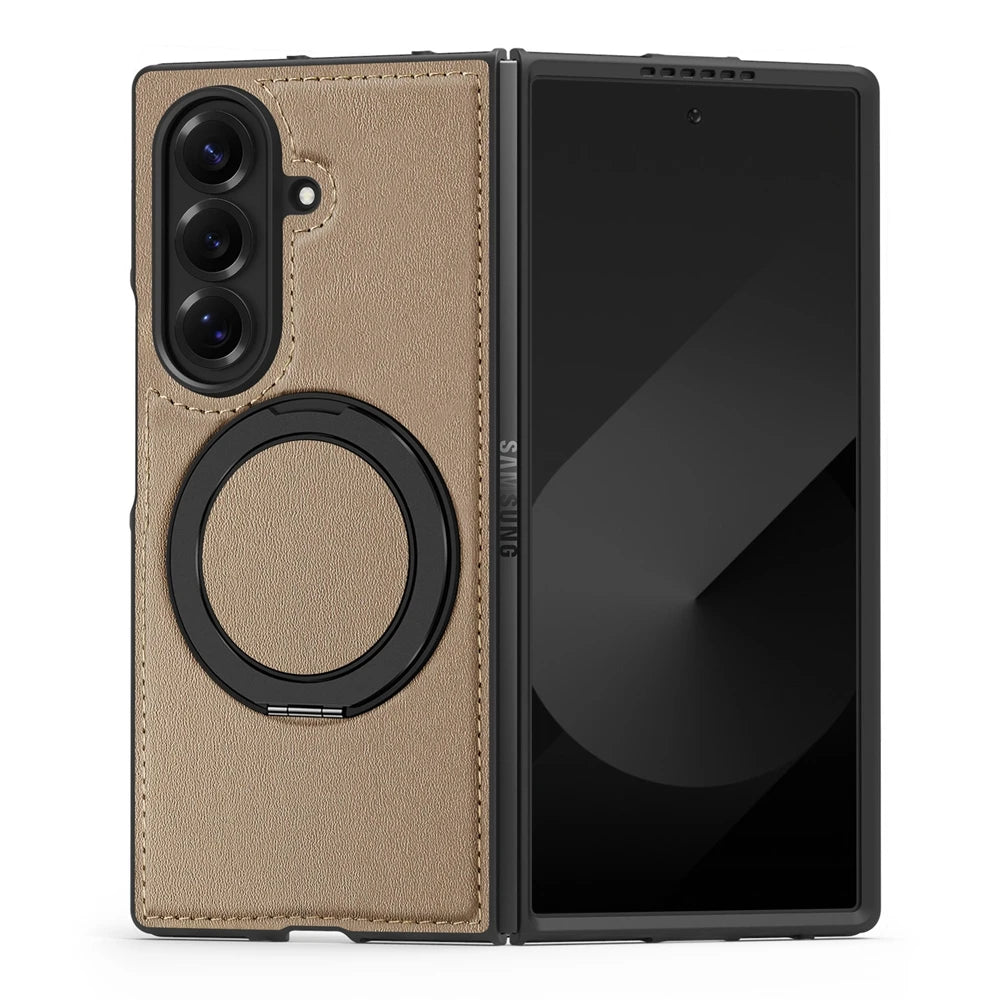 Samsung Galaxy Z Fold 7 Premium Leather Magnetic Case with Ring Stand