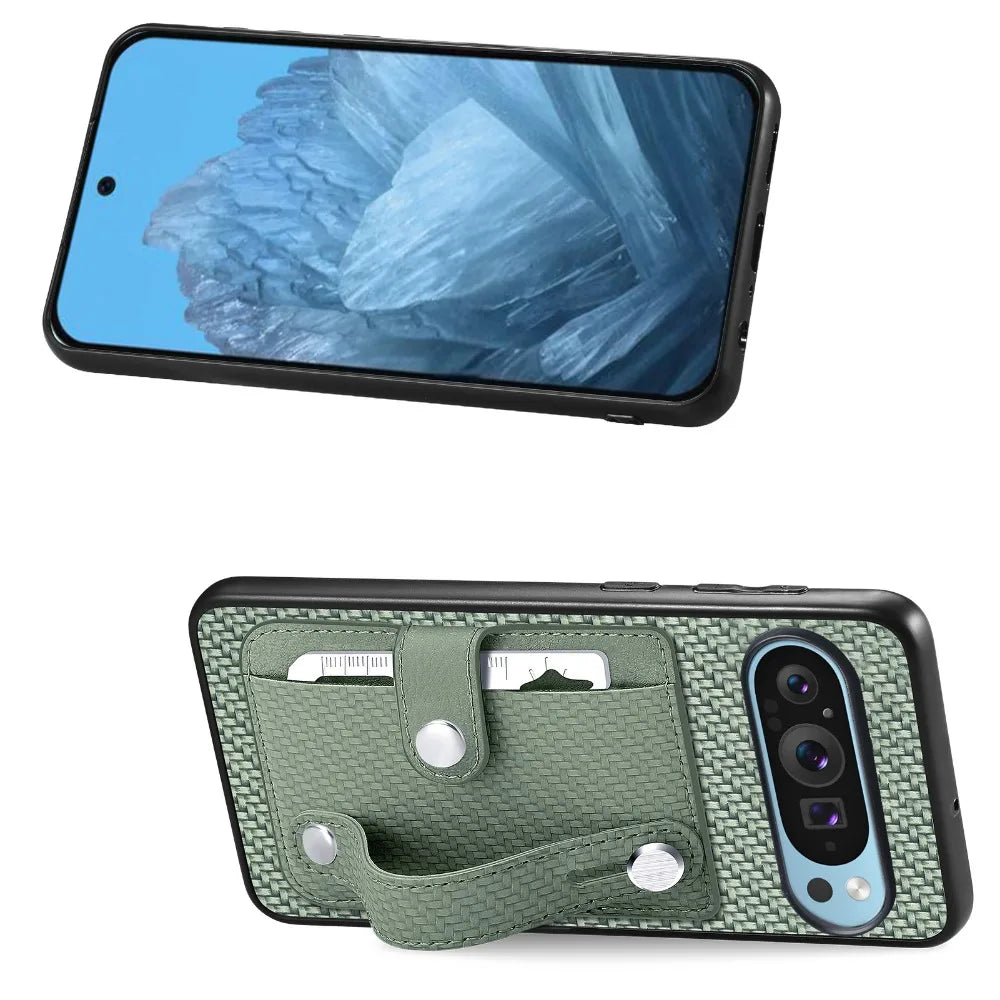 Retro Leather Wallet Phone Case with Card Holder and Wrist Strap for Google Pixel 9 Series – Vintage Style & Functionality