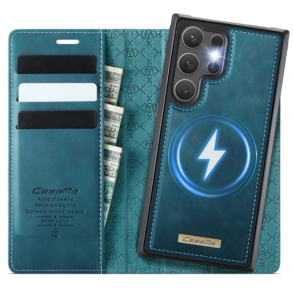 Slim Magnetic Leather Card Wallet Case for Samsung Galaxy S25 Series
