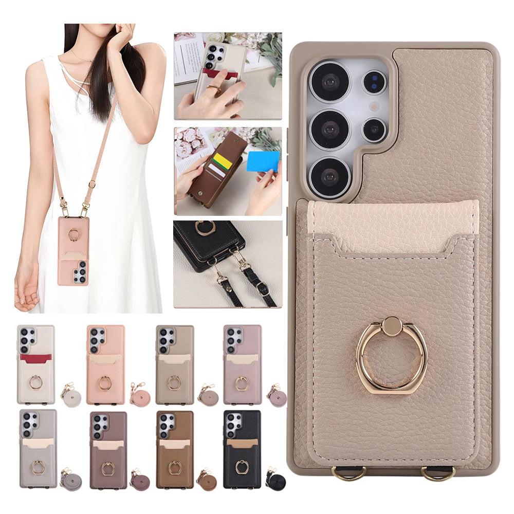 Crossbody Leather Wallet Case & Kickstand for Samsung Galaxy S25 Series