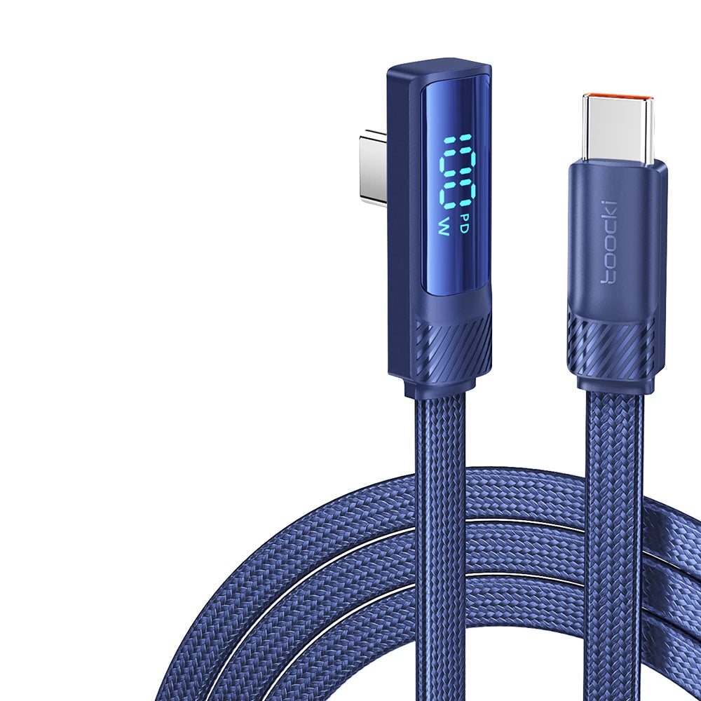 Toocki 5A USB-C PD 100W Fast Charging Cable with 90° Elbow and Digital Display