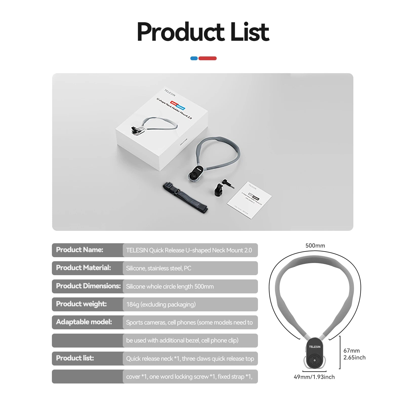 TELESIN Quick Release Silicone Neck Mount with Magnetic Hold for Action Cameras