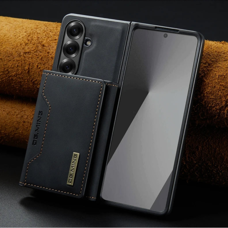 Samsung Galaxy Z Fold 7 Magnetic Leather Wallet Case with Built-in Kickstand