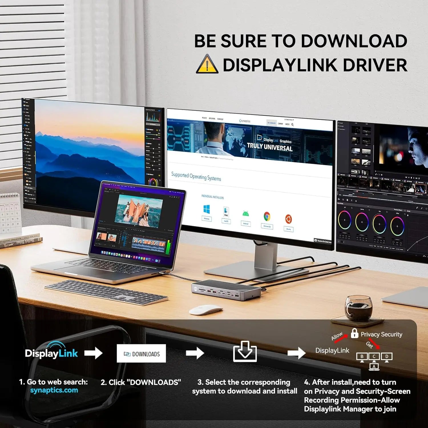 Minisopuru DisplayLink USB-C Dock with 3-Monitor Support