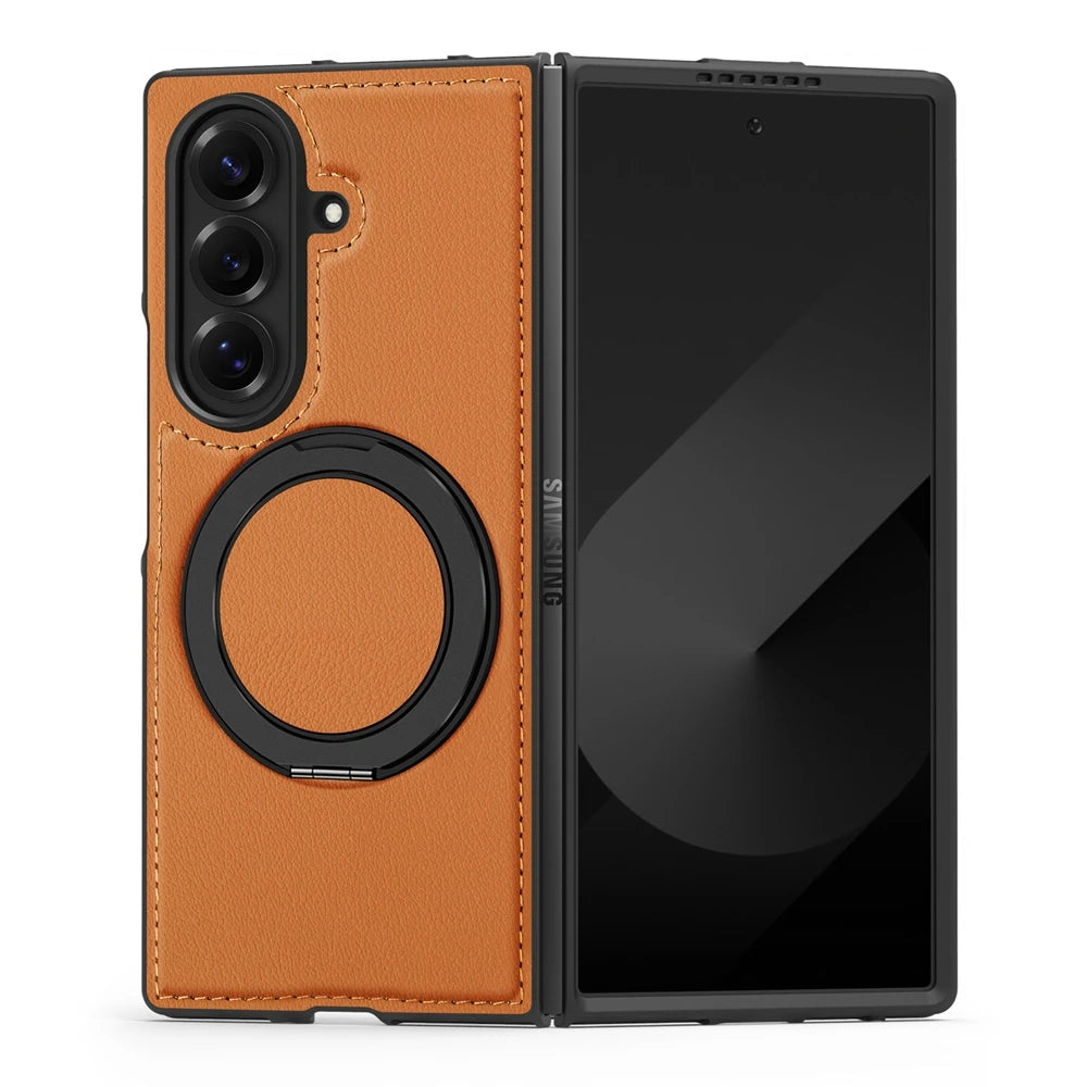 Samsung Galaxy Z Fold 7 Premium Leather Magnetic Case with Ring Stand