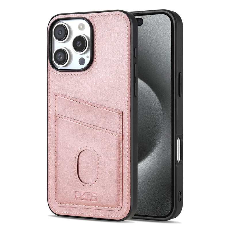 Premium Leather Protective Case with Card Holder Pocket for iPhone 16 Series
