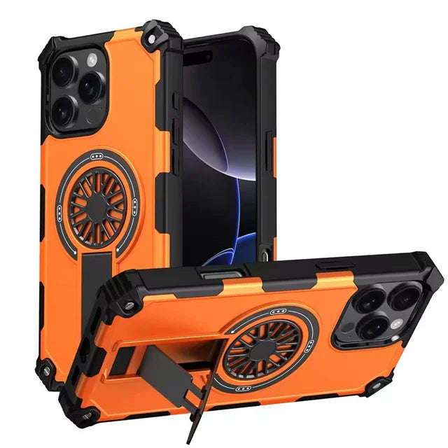 Shockproof Armor MagSafe Case with Invisible Fold Stand for iPhone 16 Series