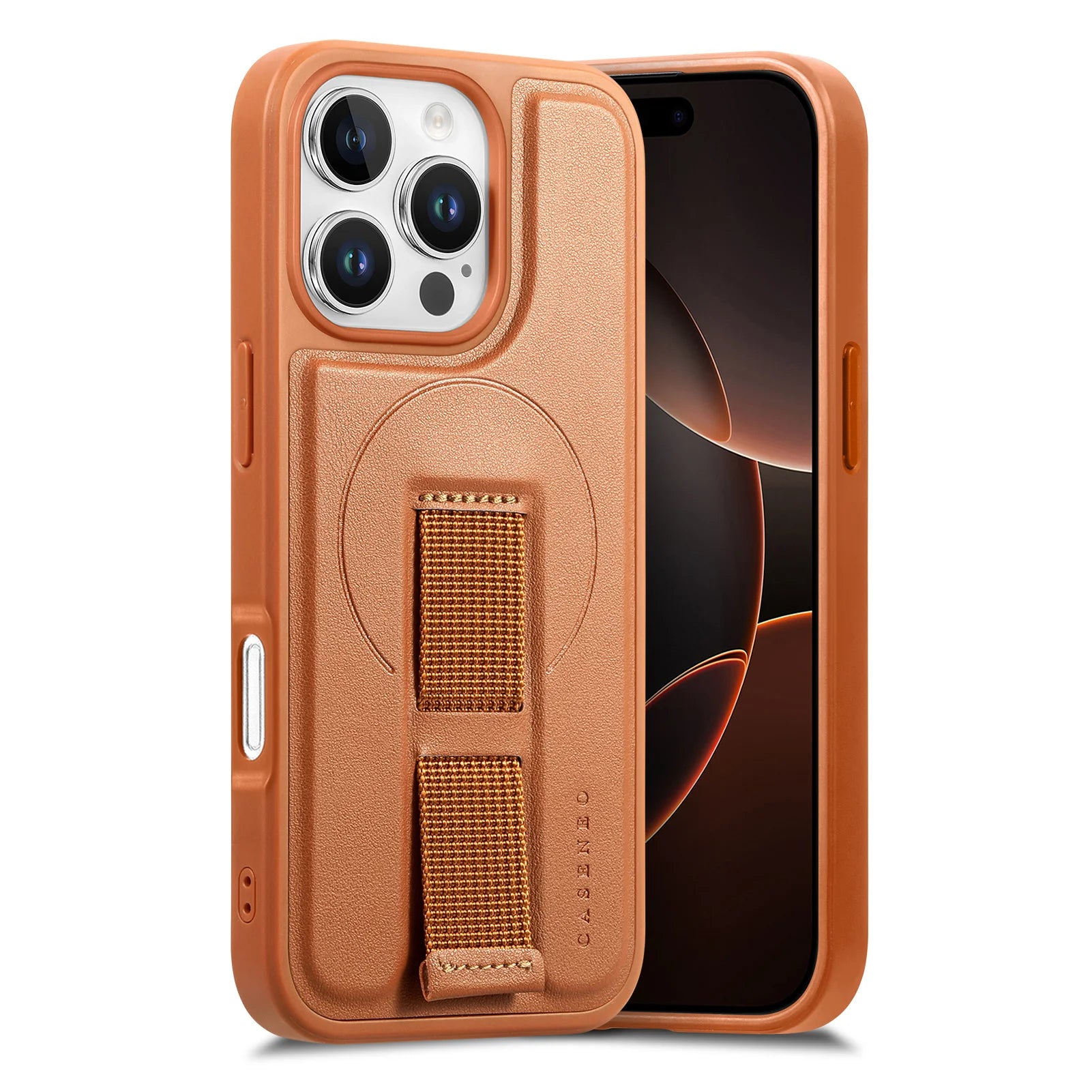 iPhone 16 Series Leather MagSafe Case with Wrist Strap