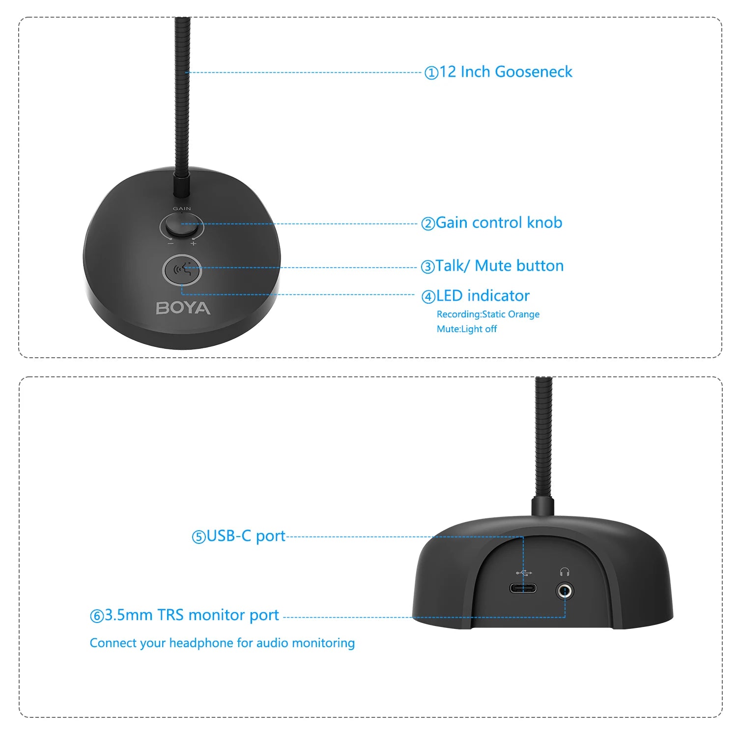 BOYA BY-GM12 USB Gooseneck Microphone