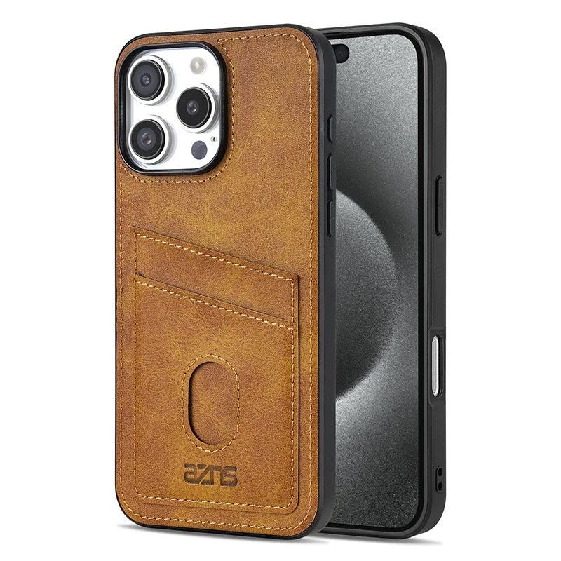 Premium Leather Protective Case with Card Holder Pocket for iPhone 16 Series