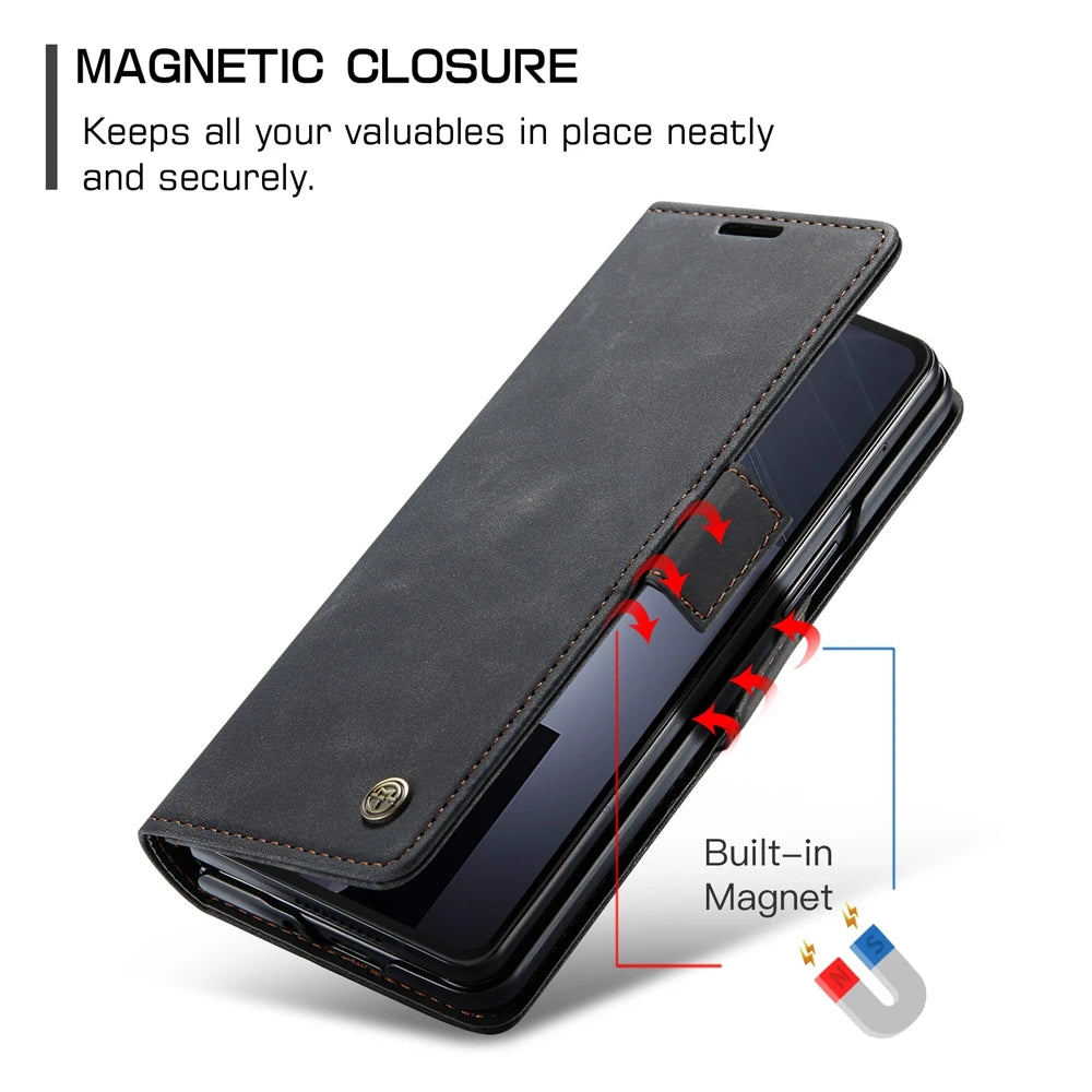 Samsung Galaxy Z Fold 7 Shockproof Retro Leather Wallet Case