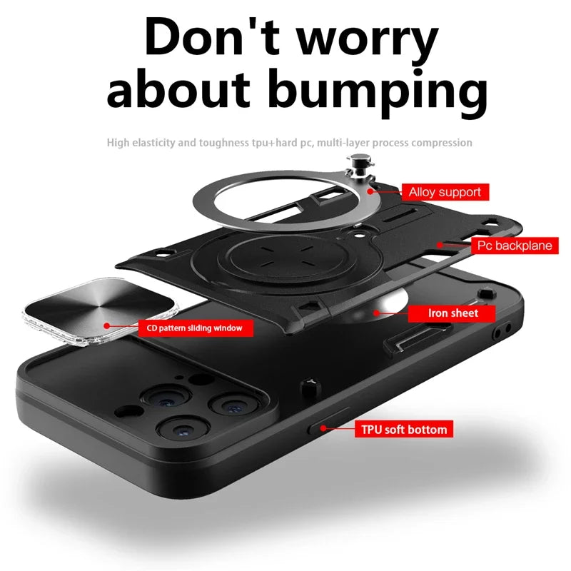 iPhone 16 Series Luxury Armor Magnetic Case with Slide Camera Protection