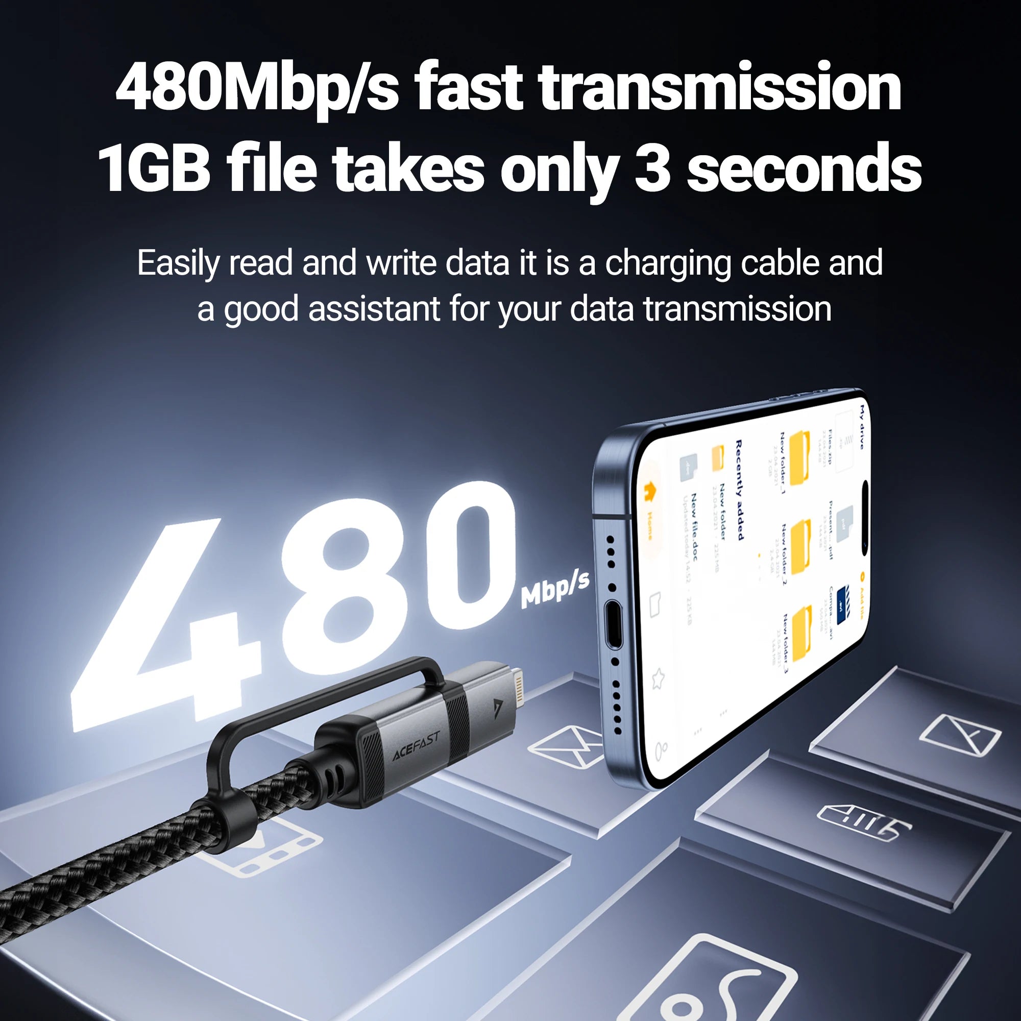 ACEFAST 2-in-1 MFi Certified USB-C to USB-C & Lightning Cable