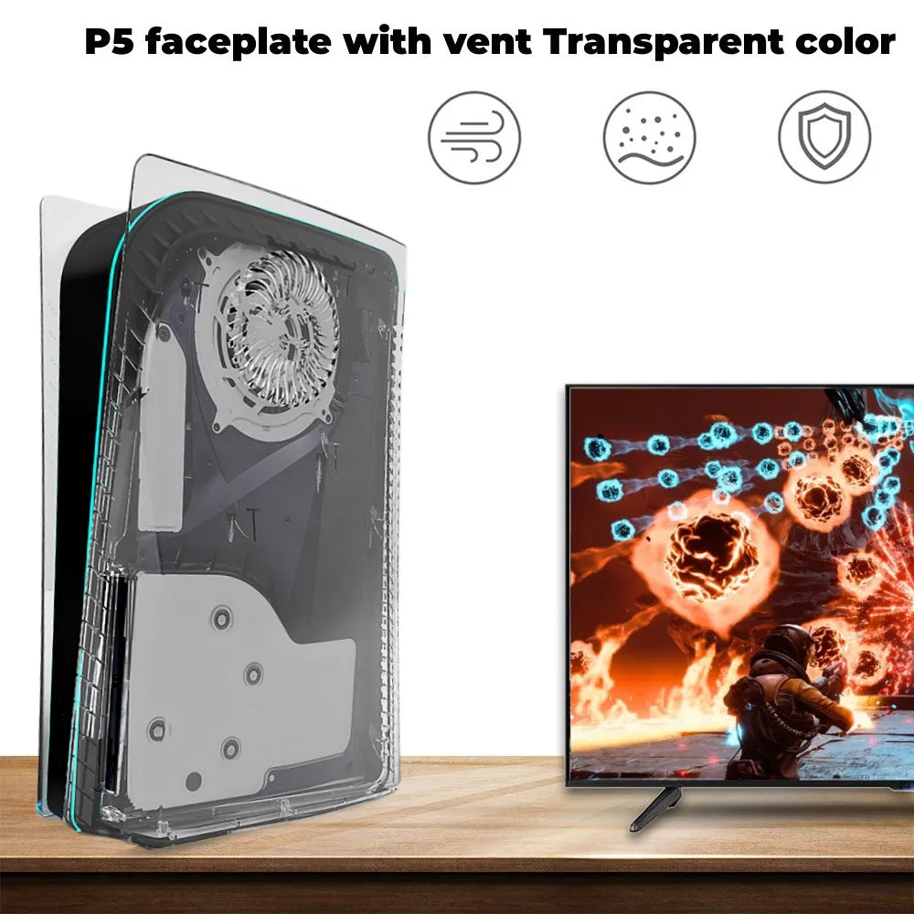 Transparent Cooling Vent Shell - Hard Plastic Replacement Plate for PS5 Disc Edition