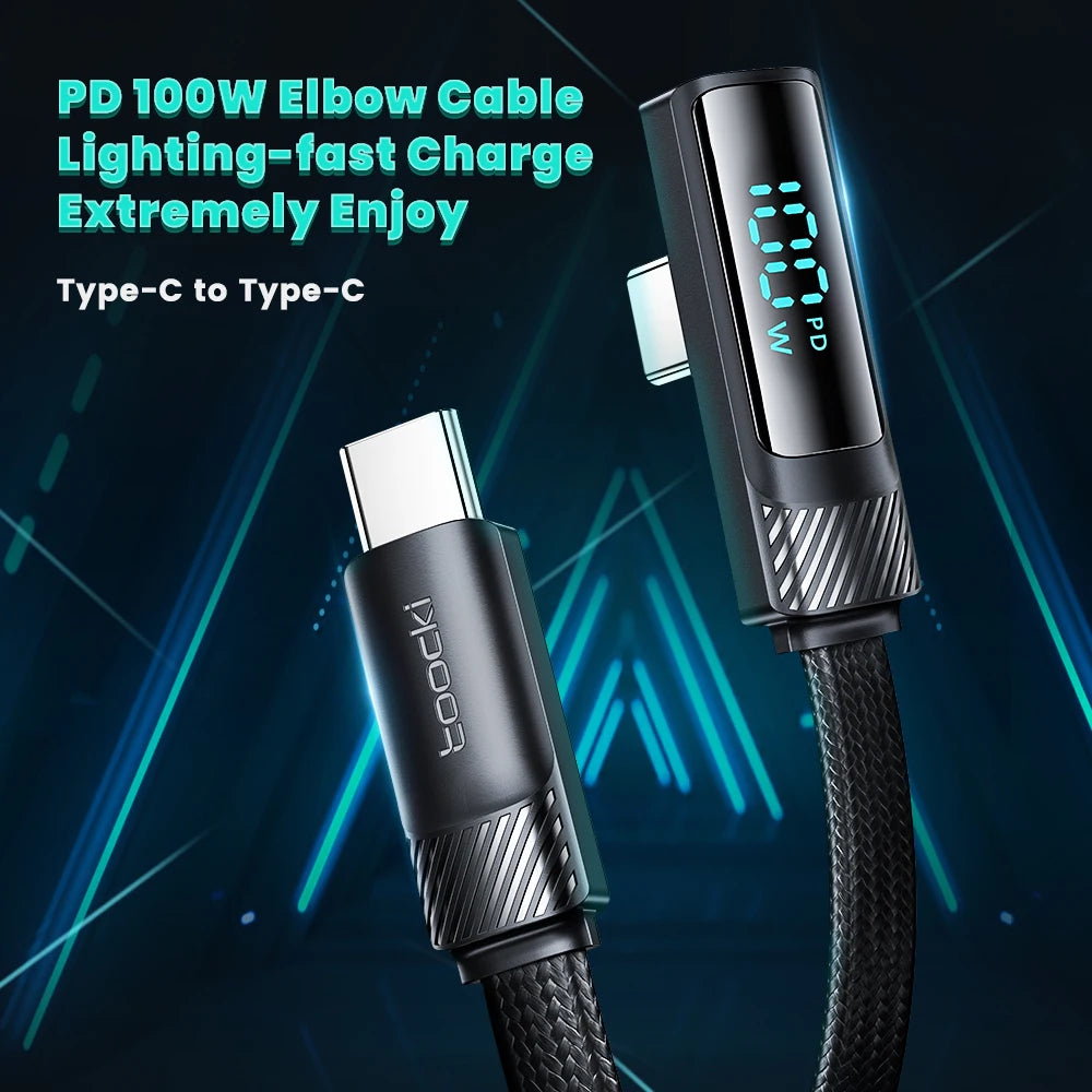 Toocki 5A USB-C PD 100W Fast Charging Cable with 90° Elbow and Digital Display