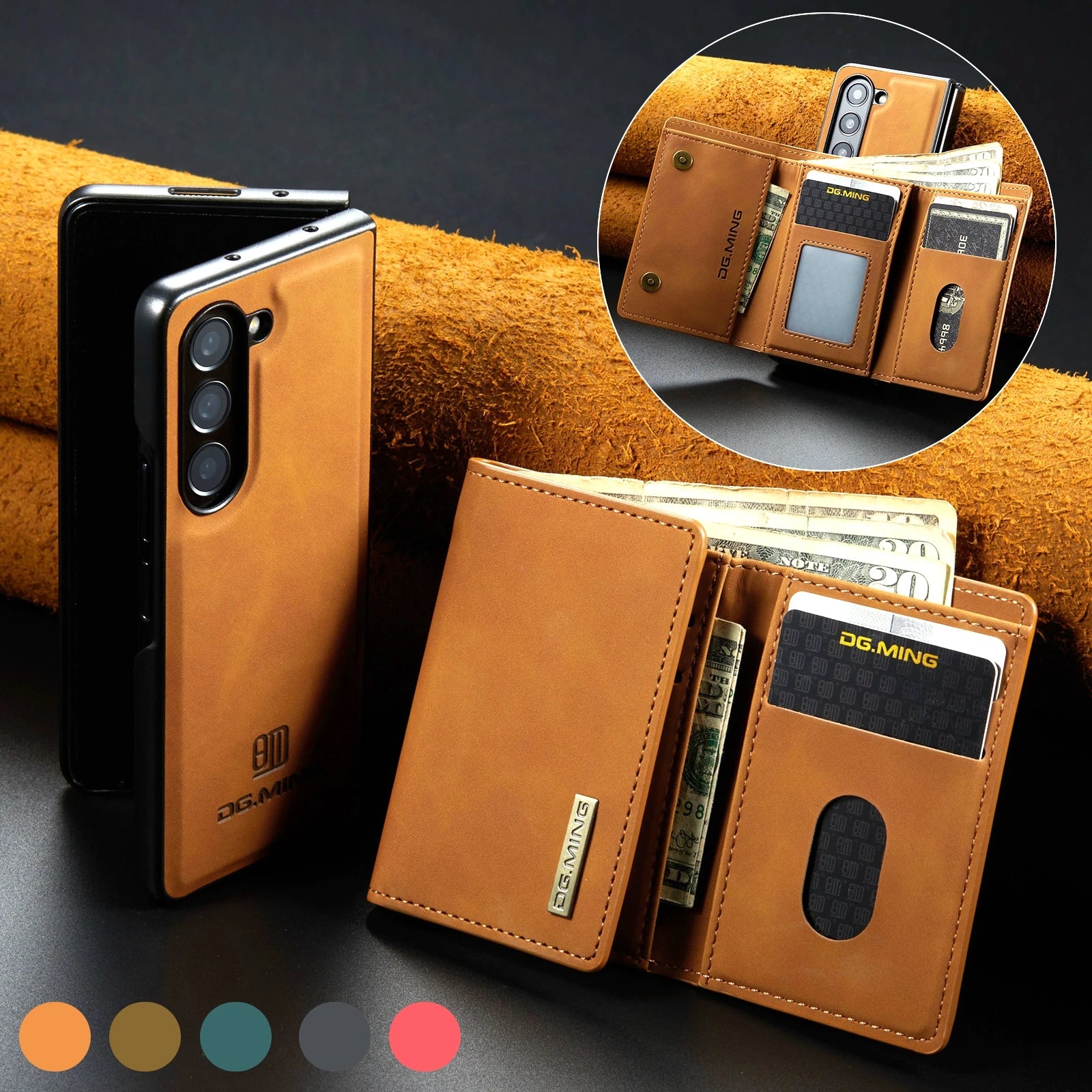 Samsung Galaxy Z Fold 7 Tri-Fold Magnetic Leather Case with Kickstand & Card Holder