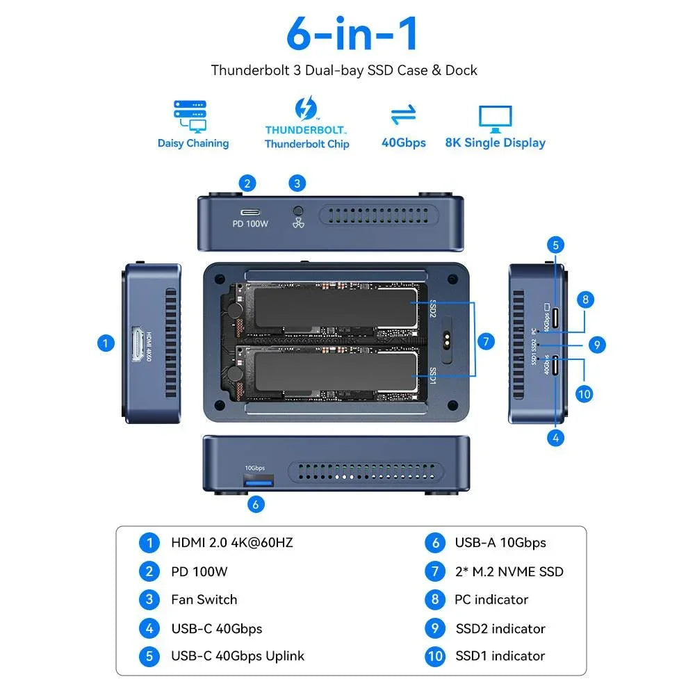 Acasis 6-Port USB-C Dock with NVMe SSD Enclosure