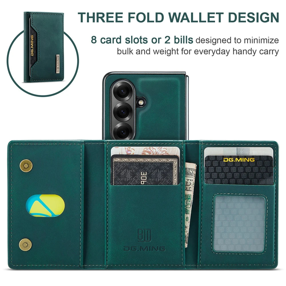 Samsung Galaxy Z Fold 7 Magnetic Leather Wallet Case with Built-in Kickstand