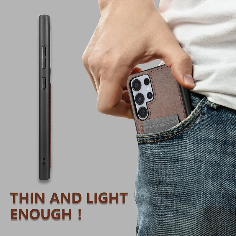 Premium Leather Protective Case with Card Holder Pocket for Samsung Galaxy S25 Series