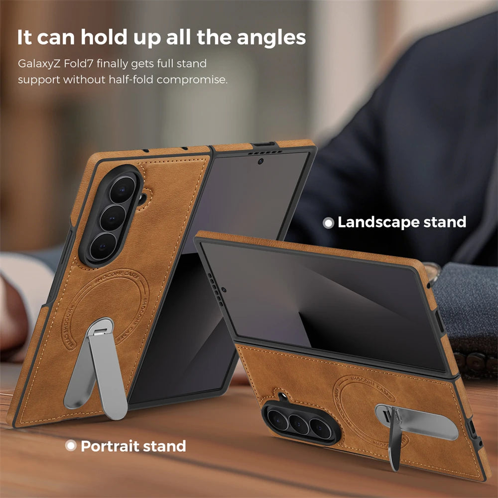 Premium Vintage Leather Magnetic Stand Case for Samsung Galaxy Z Fold 7