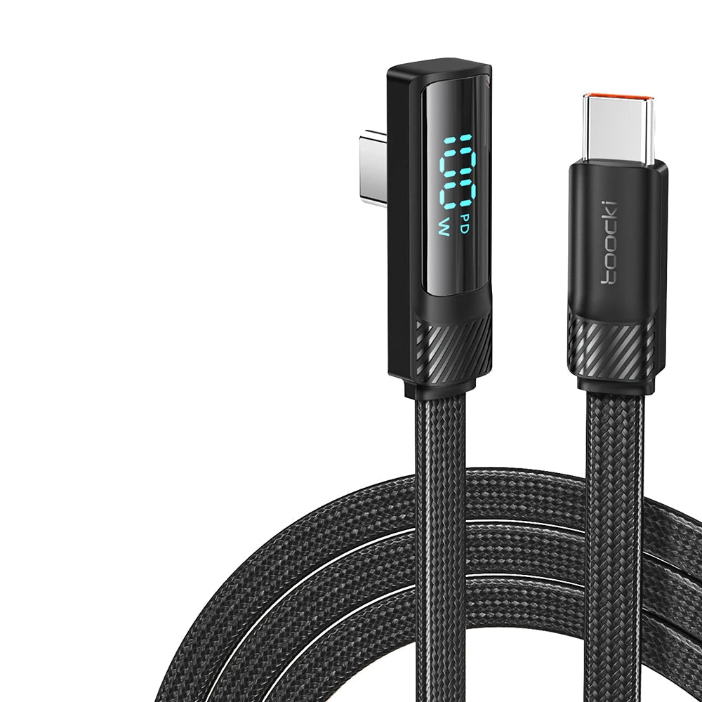 Toocki 5A USB-C PD 100W Fast Charging Cable with 90° Elbow and Digital Display