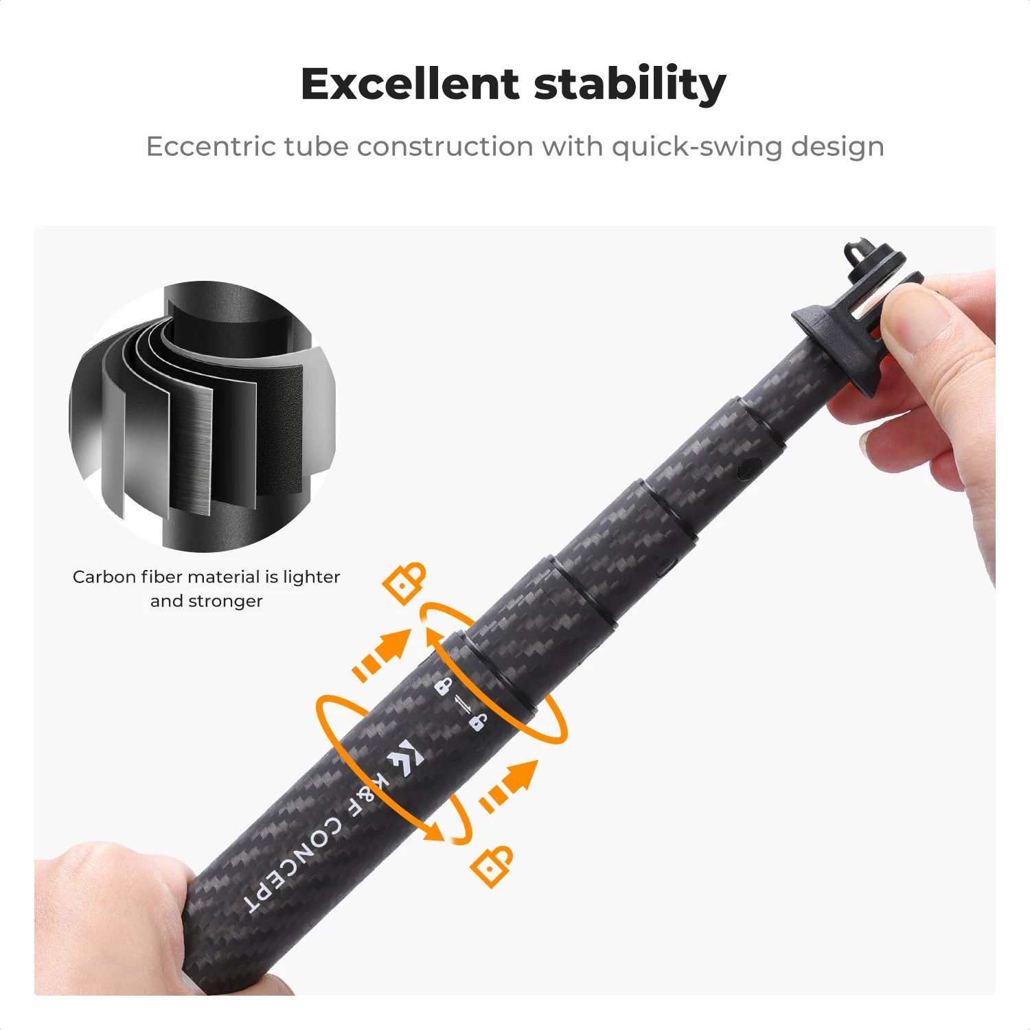 K&F Concept Long Carbon Selfie Stick for Sports & Action Cameras