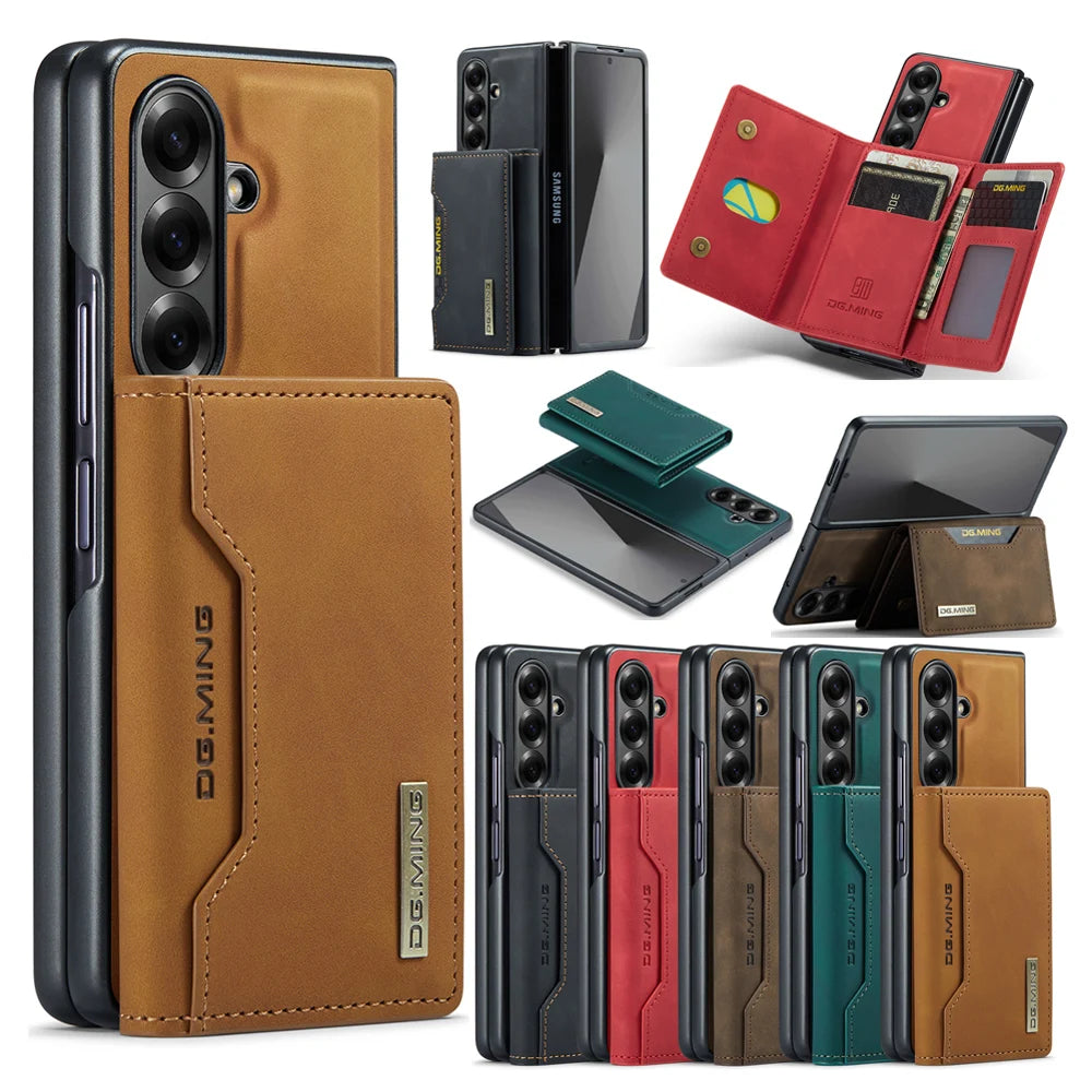 Samsung Galaxy Z Fold 7 Magnetic Leather Wallet Case with Built-in Kickstand
