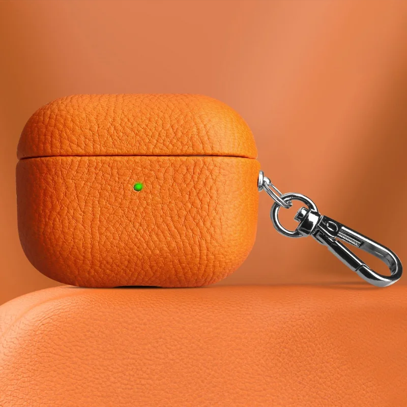 Lychee Pattern Cowhide Case with Secure Buckle for AirPods Pro 2