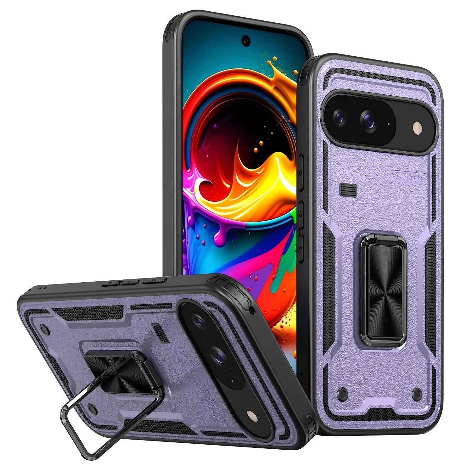 Shockproof Magnetic Case with Car Mount Ring Stand for Google Pixel 9 Series