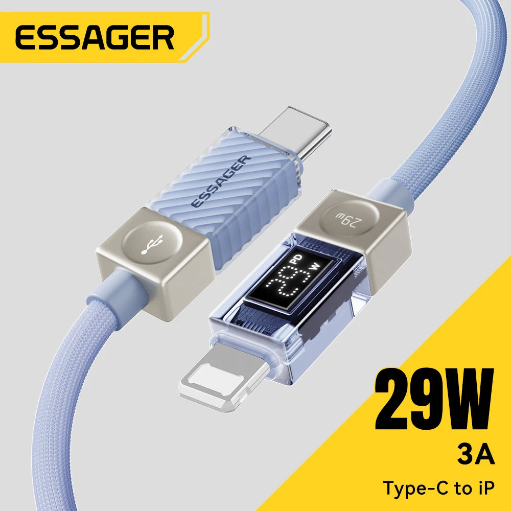 Essager PD 29W Fast Charging USB-C to Lightning Cable with Digital Display