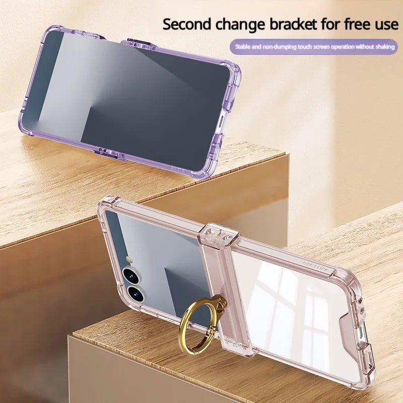 Slim Luxury Hinge Protection Case with Ring Holder for Samsung Galaxy Z Flip 7