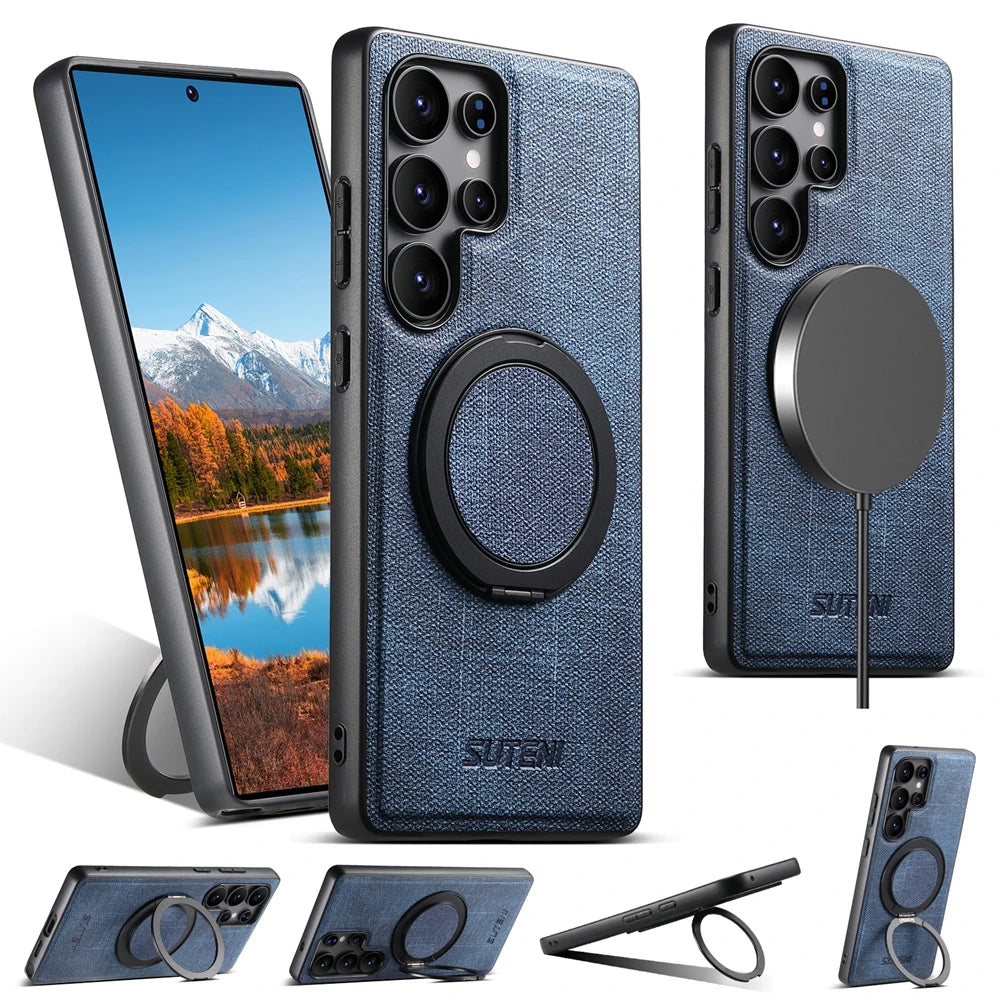Samsung Galaxy S25 Ultra Denim Magnetic Case with 360° Ring Bracket & Kickstand