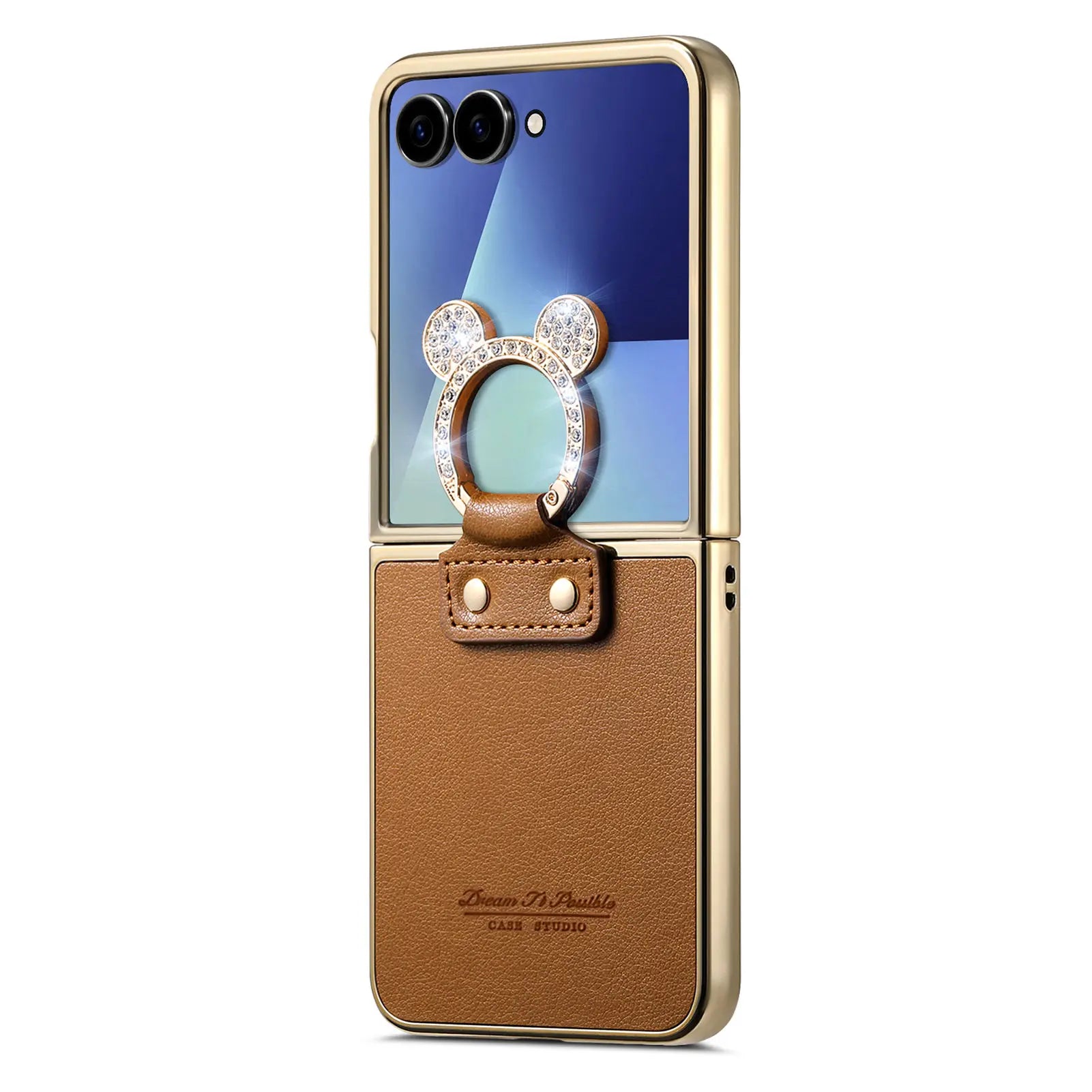 Luxury Leather Case with Rhinestone Ring Holder for Samsung Galaxy Z Flip 7