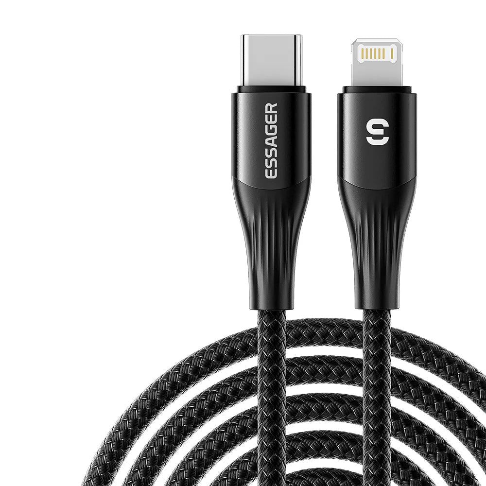 Essager data cable with Type-C to Lightning connectors on a white background