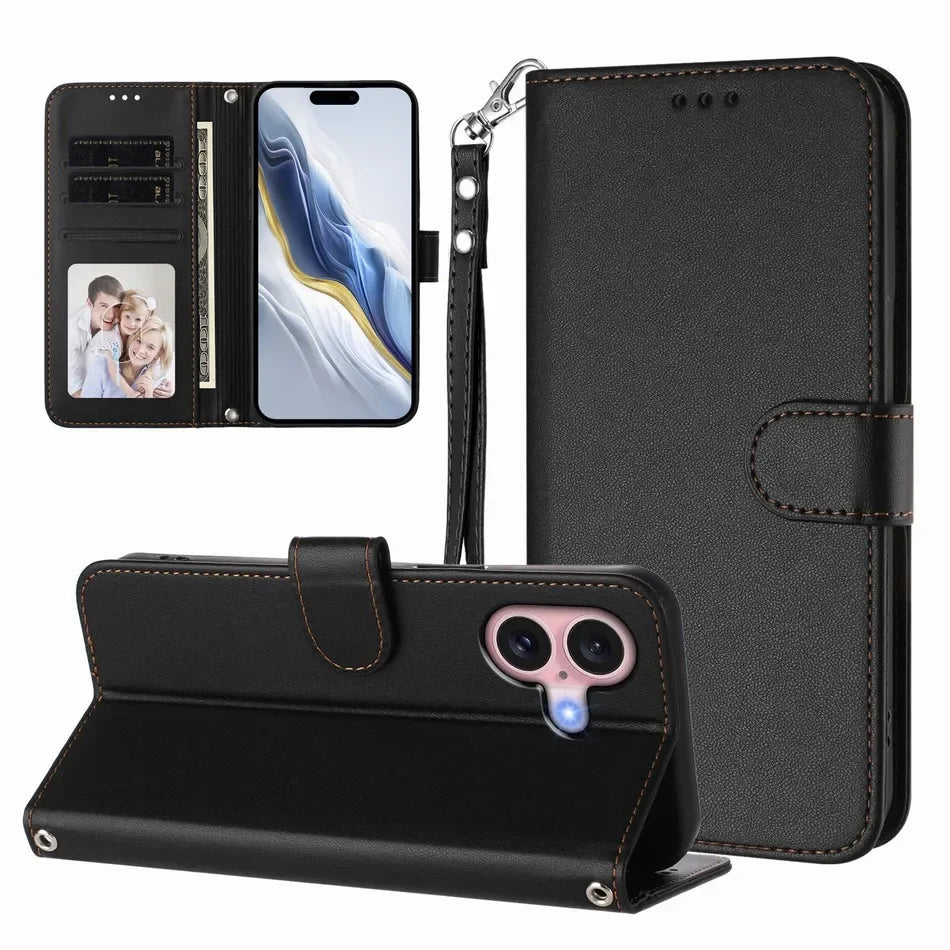 iPhone 15 Series Book-Style Leather Case with Wallet Function