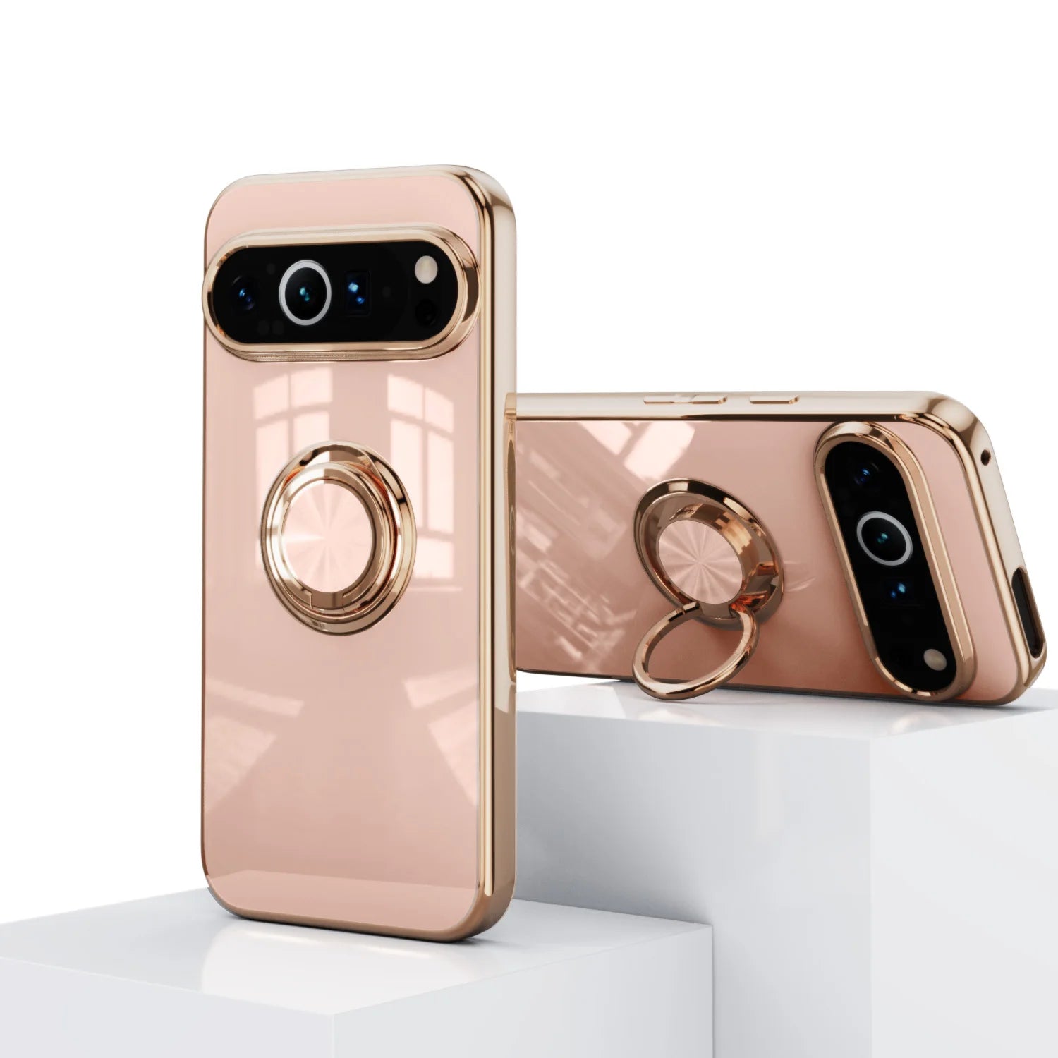 Luxury Flexible Shockproof Case with Plating Ring Holder for Google Pixel 9 Series