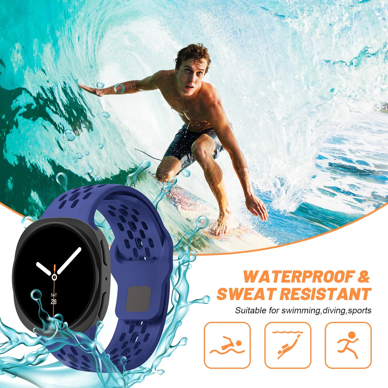 Breathable Rubber Replacement Strap for Samsung Galaxy Watch 8 / Galaxy 8 Classic