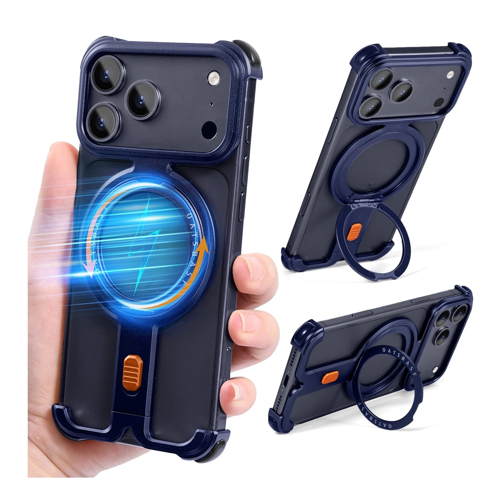 Frameless Aluminum Case with 360° Rotatable MagSafe Stand for iPhone 17 Pro & iPhone 17 Pro Max