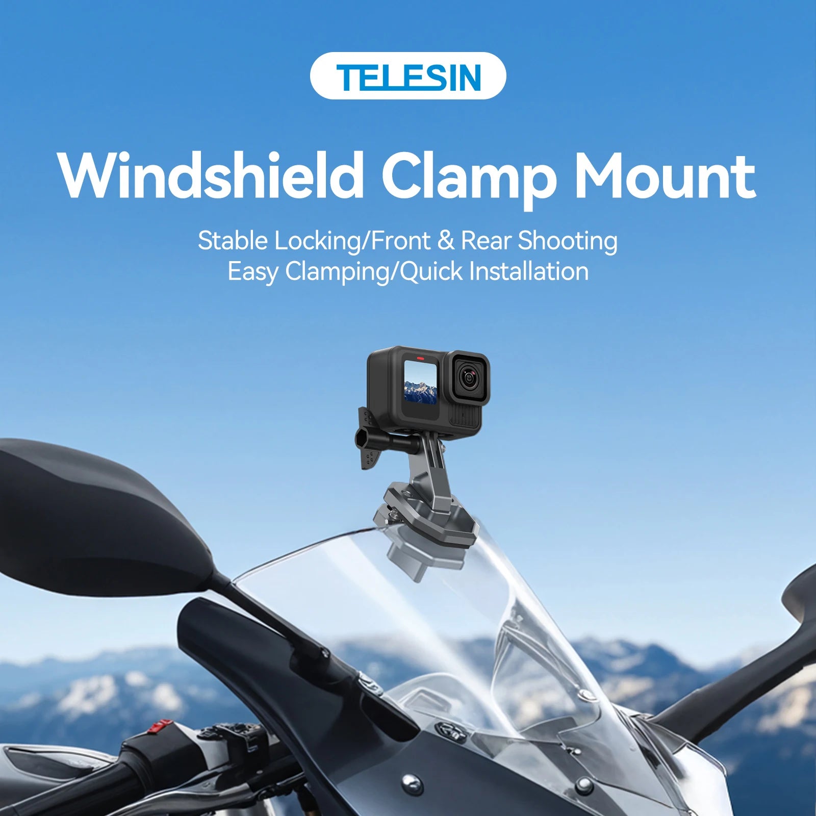 TELESIN Windshield Clamp Mount for Action Cameras