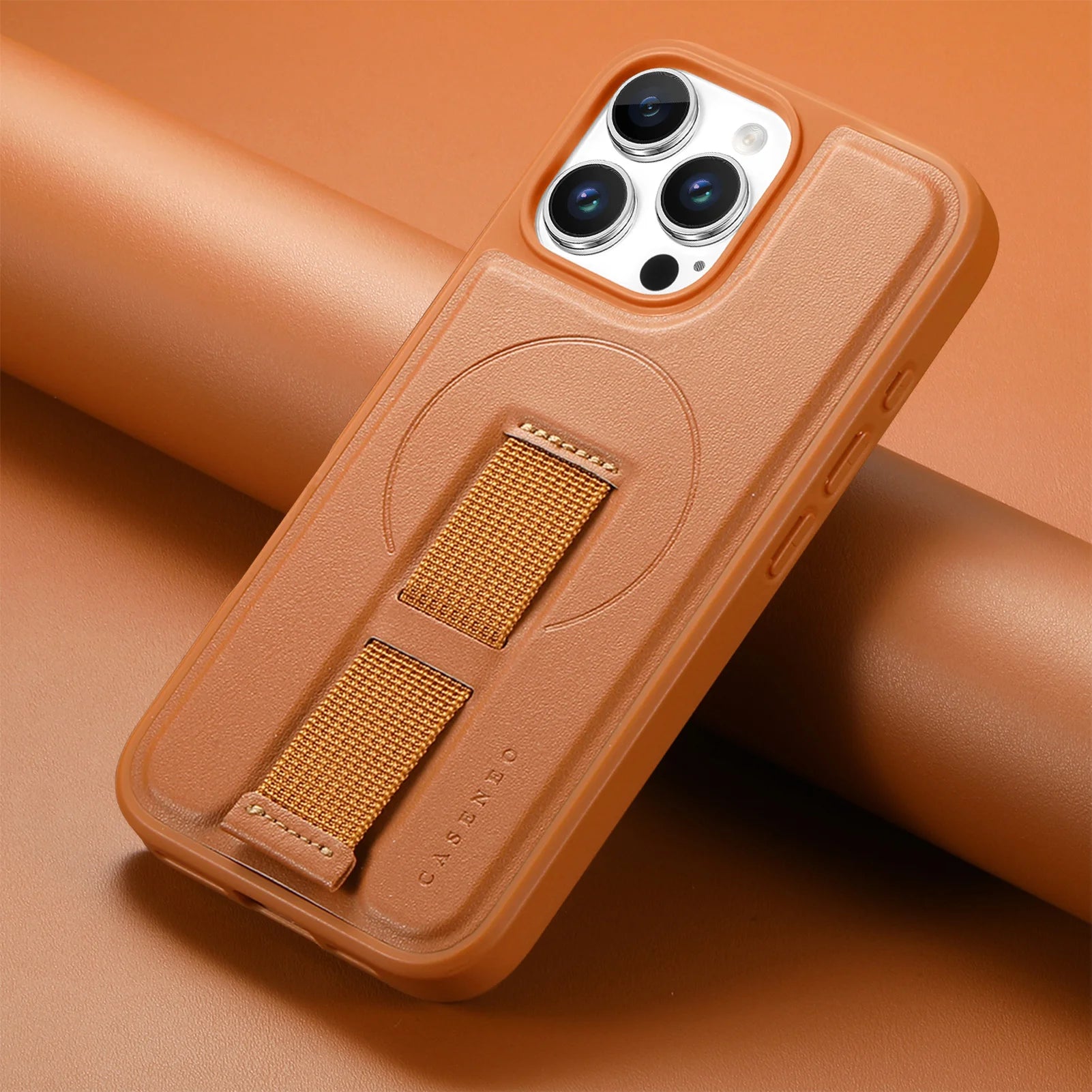 iPhone 16 Series Leather MagSafe Case with Wrist Strap