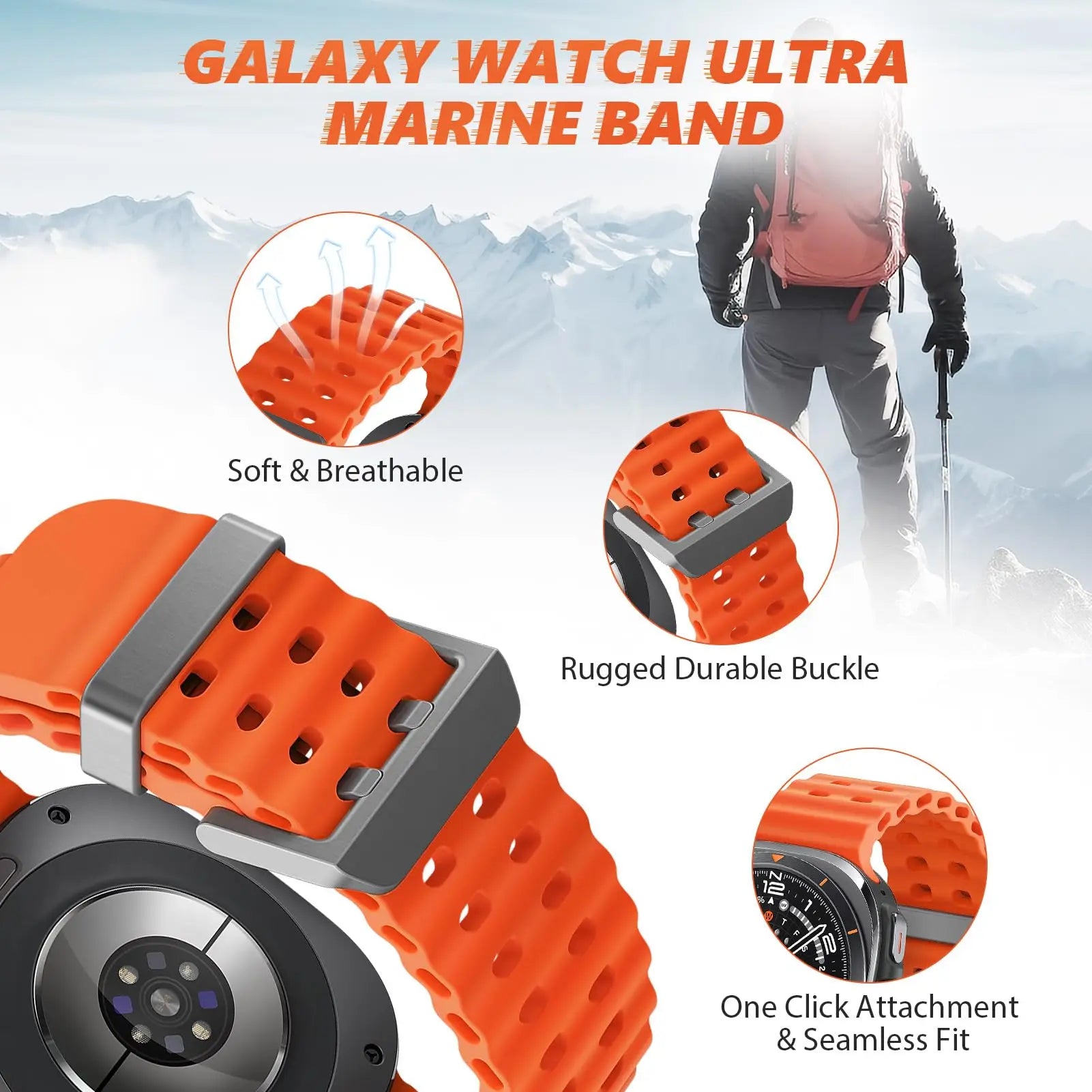 Marine Silicone Sport Band for Samsung Galaxy Watch Ultra and Samsung Galaxy Watch Ultra (2025)
