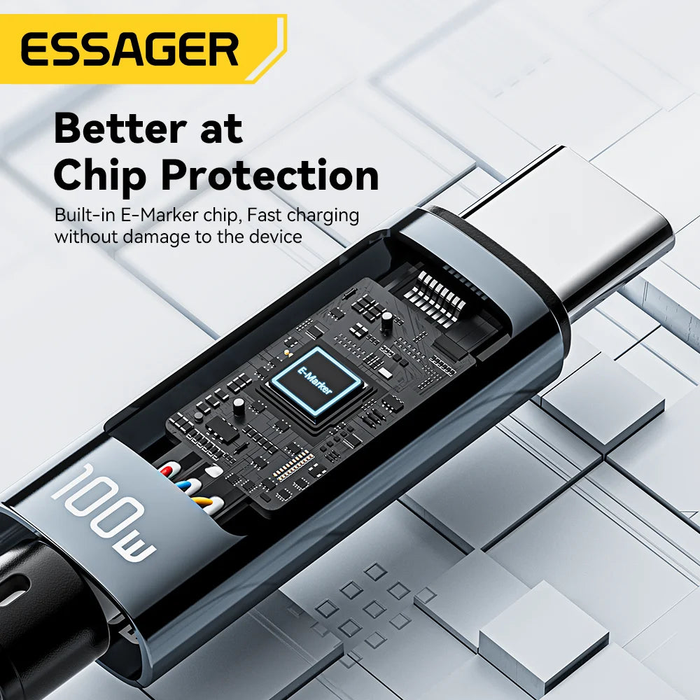 Essager 100W USB Type-C Fast Charging 90° Elbow Cable with LED Digital Display