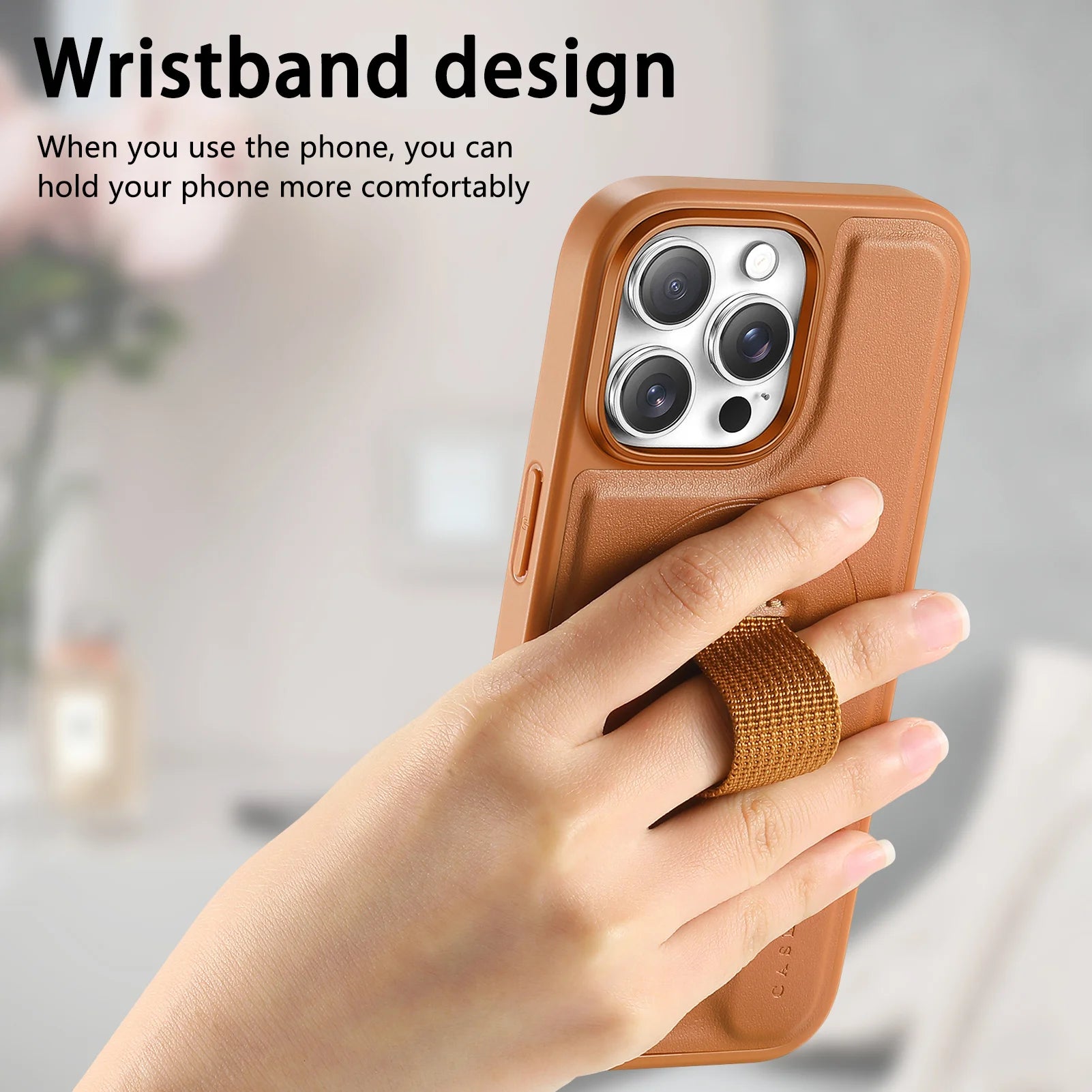 iPhone 16 Series Leather MagSafe Case with Wrist Strap