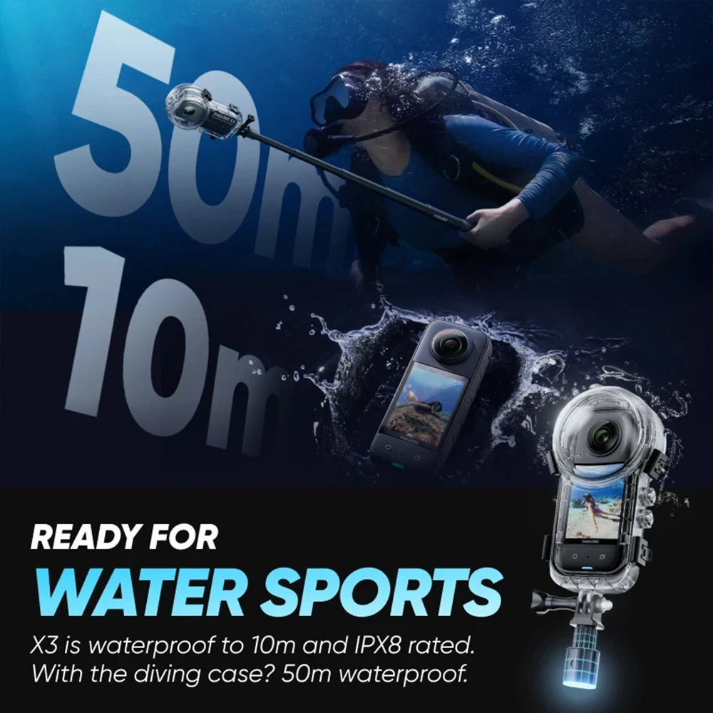 50m Waterproof Dive Case Housing + 114 Invisible Original Selfie Stick Kit for Insta360 X4