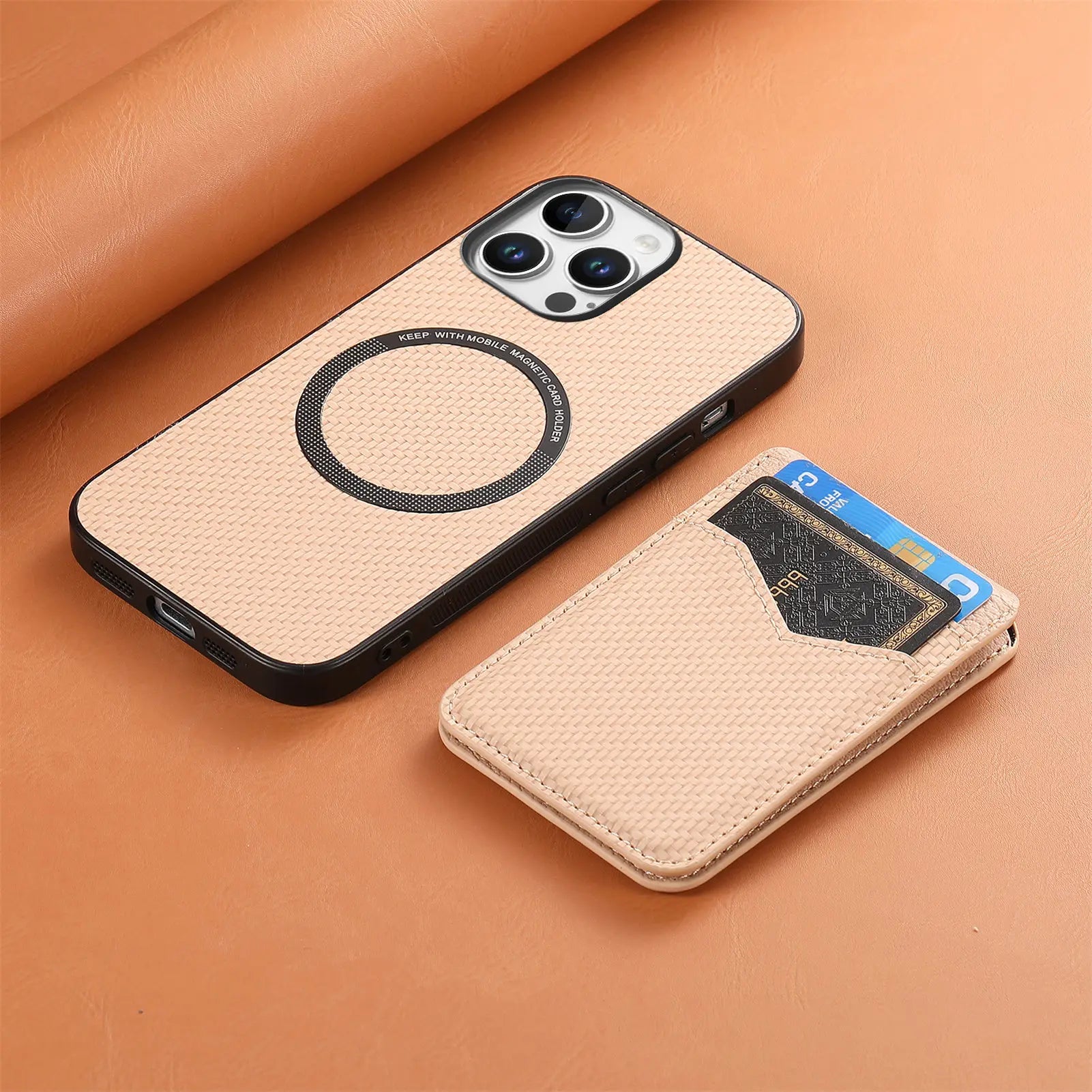 iPhone 15 Series Carbon Fiber MagSafe Case with Magnetic Wallet